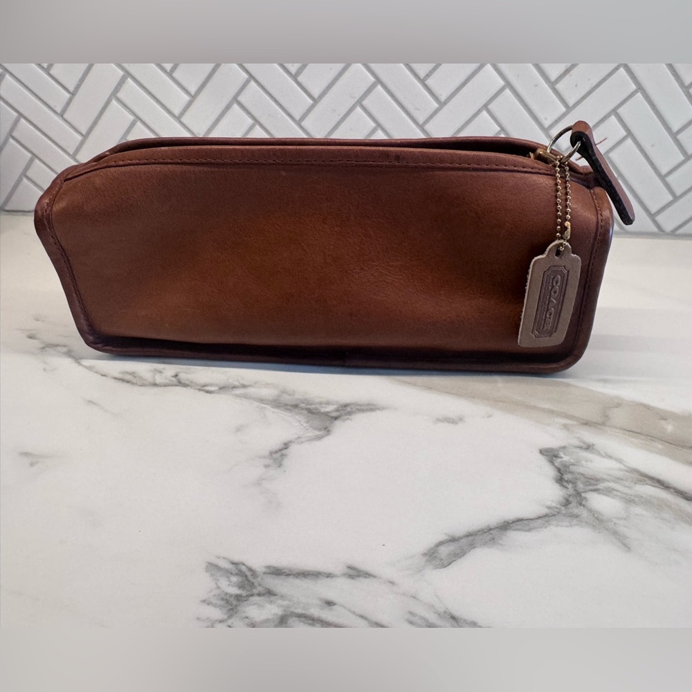 Vintage Coach Leather Cosmetic Pouch Brown TALON Zipper USA Era Toiletry Bag